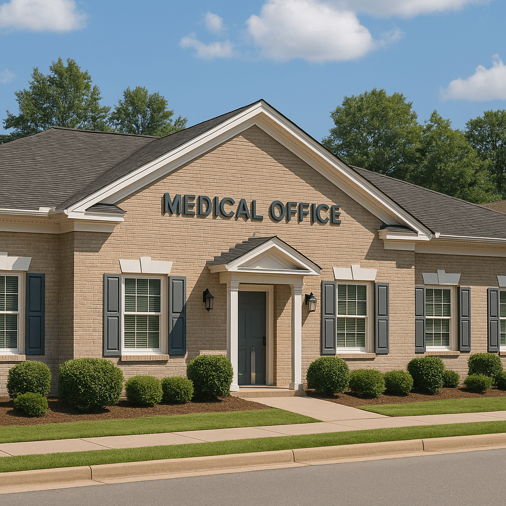Local medical office building in a suburban neighborhood, representing medical practice loan opportunities