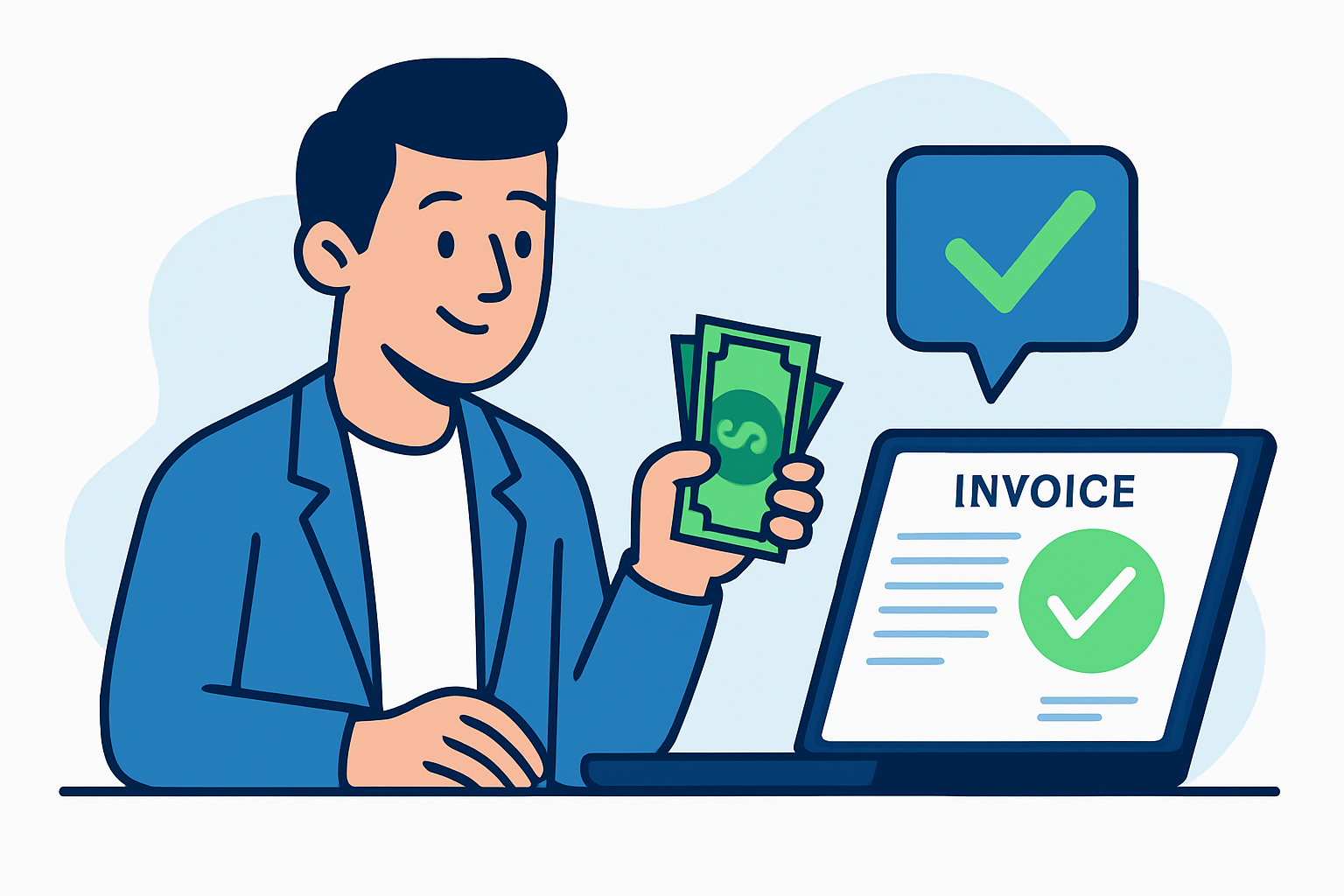 business owner receiving cash through invoice factoring approval