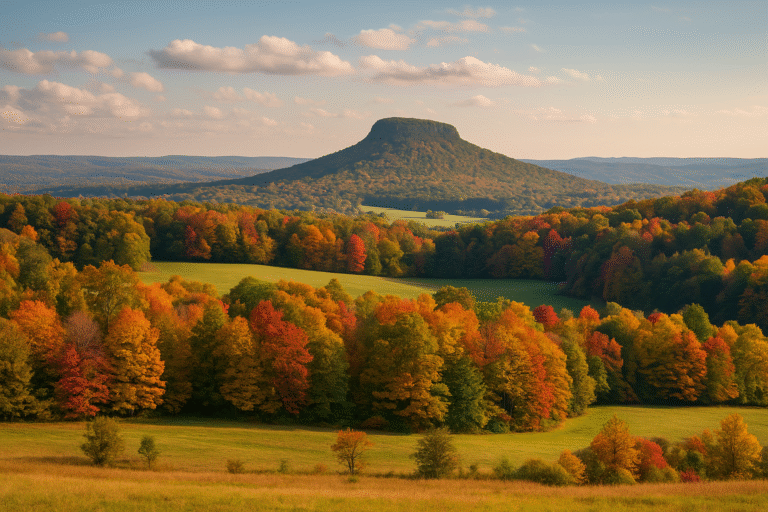 Pennsylvania Small Business Loans – autumn landscape of rolling hills and colorful forests in the Pocono Mountains region.